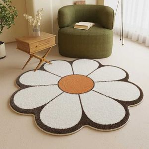 Tapis tapis de style crème française pour chambre à coucher tapis de couches de fleur rond