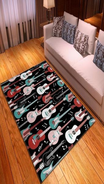 Carpets Fun Guitar Imprimé Kids Play Area Tapis flanelle AntiSlip Kitchen Bathroom Mat Music Design Design Decor7757045
