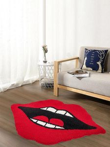 Carpets Tapis à lèvre rouge drôle pour la salle de bain Aesthérique Aesthésie Mat de bain doux Lèvres en forme de zone moelleuse en forme de décoration intérieure
