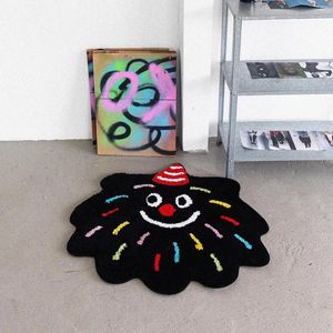 Alfombras Divertidas Tufting Black Sala de estar Alfombra Irregular Baño Mat Soft Dormitorio Piso Felpudo Alfombra de vacaciones Estética Decoración del hogar