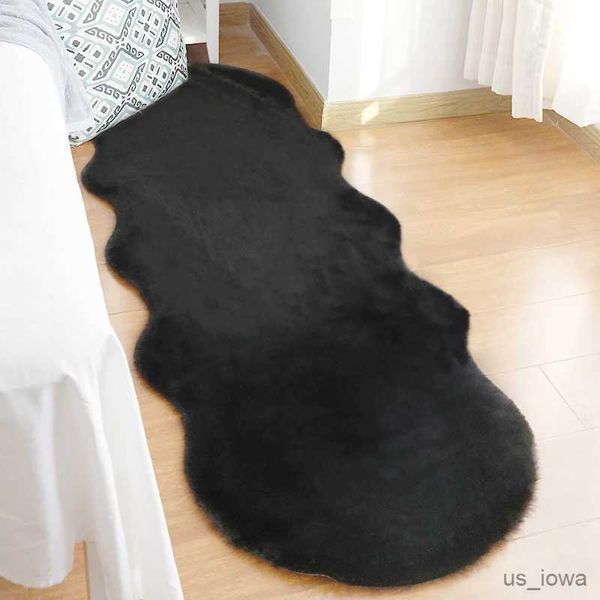 Tapis tapis de fourrure pour chambre à coucher en peluche tapis de salon nordique noir moelleux tapis de sol de maison enfants chambre chevet ornements tapis