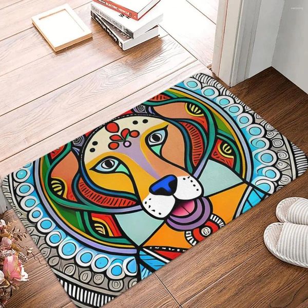 Carpets Furry Friends in Madhubani Style Dog non galip paillasson tapis salle de bain Mat de chambre à coucher