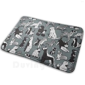 Tapis géométrique doux nez mouillés/fond gris vert chiens noirs et blancs tapis tapis tapis coussin doux antidérapant chien