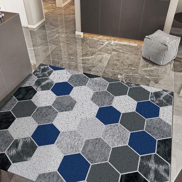 Alfombras Geometry Moden Door Mat PVC Silk Loop Cuttable Entrada Pie Cocina Antideslizante Pasillo Porche Alfombra Baño RugCarpets