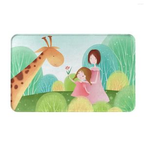 Tapis girafe and girl mignon de dessin animé paillasson tapis tapis pont tootpad baignoire polyester anti-glissement