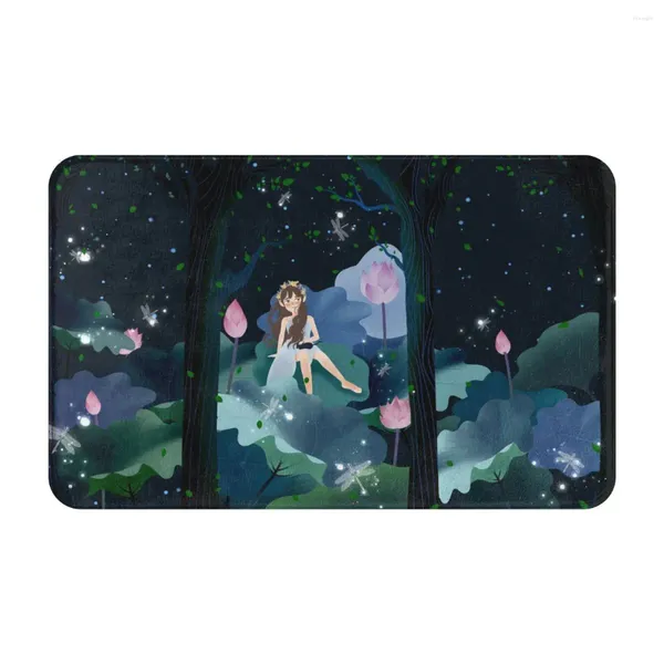 Tapis Fille Dans La Forêt Mignon Dessin Animé Paillasson Tapis Tapis Tapis De Bain Polyester Absorbant Balcon Toilette Lavable Poussière