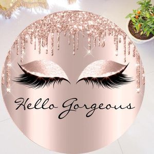 Alfombras Girly Rose Gold Eyelash Maquillaje Alfombra redonda Alfombra Spark Drip Eye Lashes Área de alfombra para sala de estar Silla Salón de belleza Decoración para el hogar Alfombras