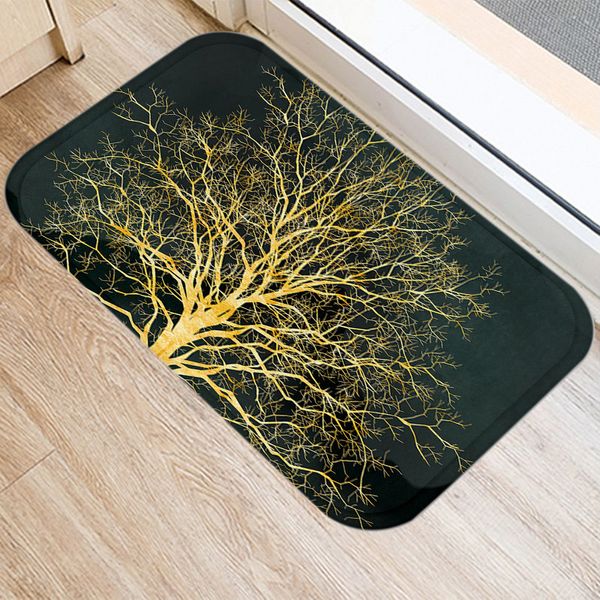 Alfombras con estampado de árbol dorado para cocina, dormitorio, felpudo de entrada, alfombrillas para suelo interior, alfombra para baño, antideslizante, decoración del hogar, alfombras lavables