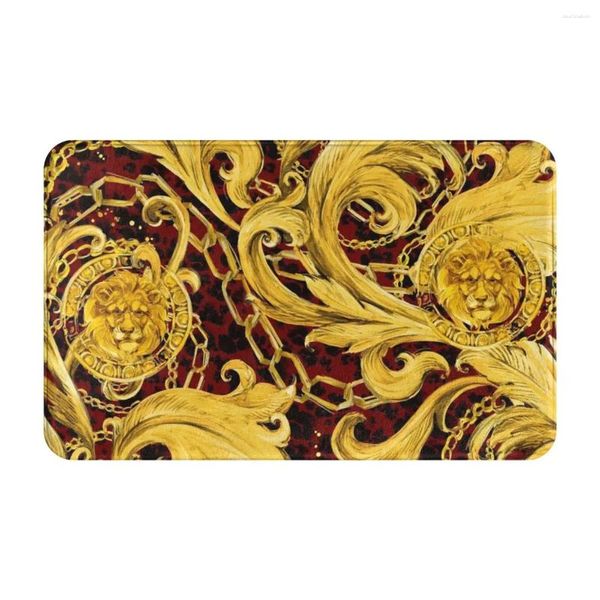 Alfombras Golden Lion Barroco Luxury Doormat Alfombra Alfombra Mat Footpad Baño Antideslizante Entrada Cocina Dormitorio Durable Lavable