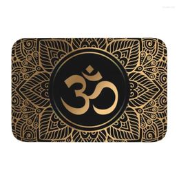 Tapis doré Om Mandala paillasson porte de sol cuisine tapis de bain anti-dérapant extérieur bouddhisme Aum Yoga méditation tapis garage tapis d'entrée