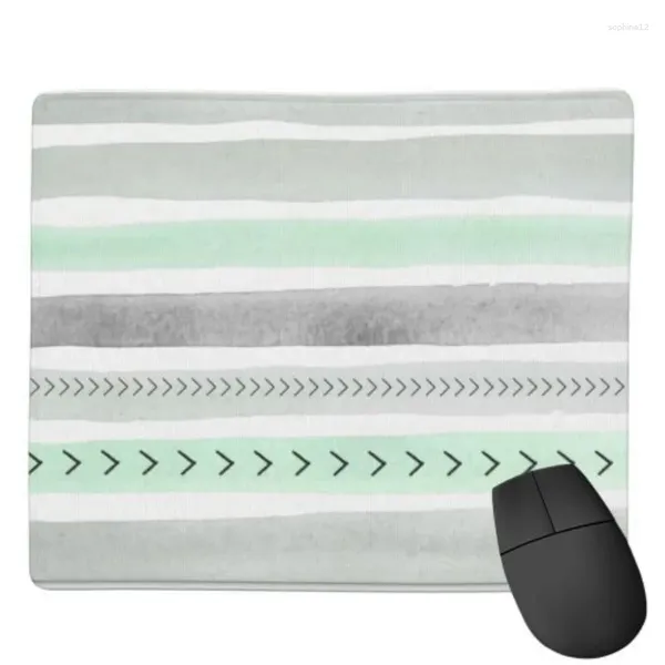 Tapis Goodaily Mousepad Hippie Mint Green Grey Watercolor Stripe Match Pad Bureau Office Bureau avec graphiques personnalisables