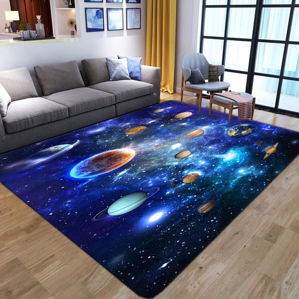 Carpets magnifiques tapis spatiaux Univers étoiles imprimées matches de sol de jeu enfant grand pour la maison de vie à la maison chambre à coucher de chambre à coucher