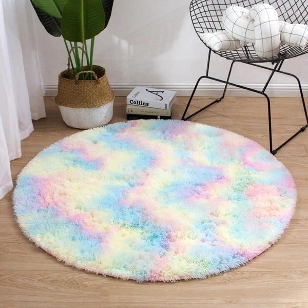 Tapis gradient rond long moquette en peluche ordinateur coussin coussin casse-tête coussinet tampon de pied de pied de chambre décoration décoration de salon décoration