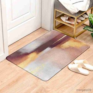 Tapis Gris Peinture Abstraite Géométrique Jaune Cuisine Tapis Salon Entrée Tapis De Sol Antidérapant Salle De Bains Porte Tapis Décor À La Maison R230728