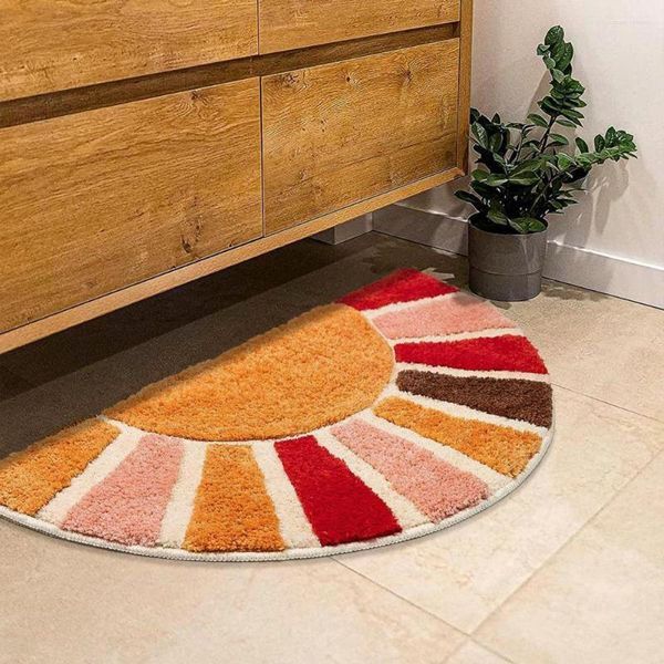 Tapis grand tapis de sol Texture douce coloré salle de bain demi-cercle tapis de porte Style bohème bain fournitures ménagères