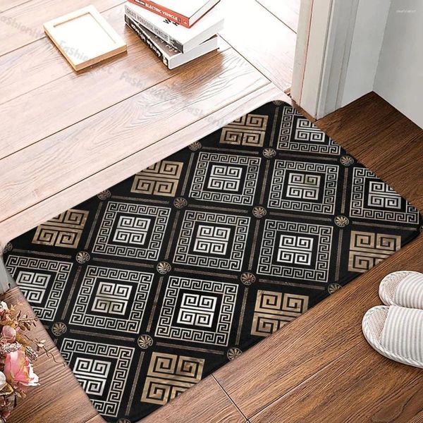 Tapis grec méandre paillasson antidérapant salon tapis clé ornement noir et or tapis de sol tapis de porte d'entrée décor à la maison