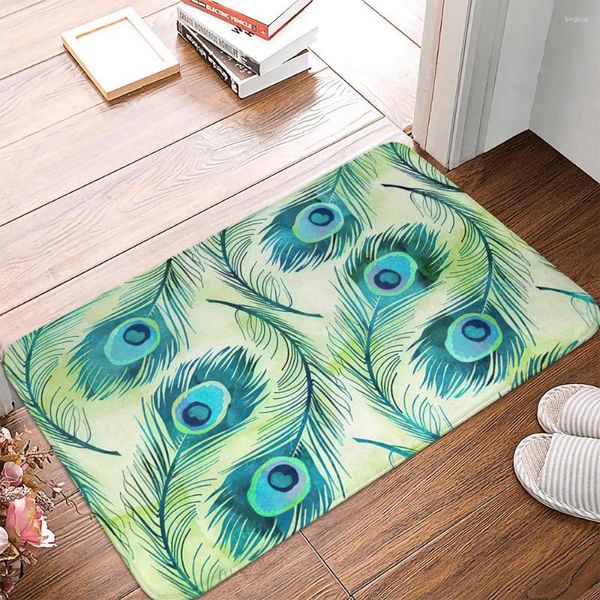 Tapis vert plume anti-dérapant paillasson cuisine entrée porte tapis daim velours tapis coloré intérieur tapis de sol tapis