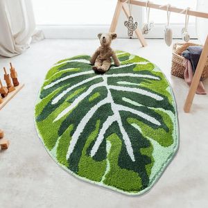 Carpets Green Leaf Area Tappurs pépinière mignon tapis de bain sans glissement de tapis lavable pour la chambre de salle de bain enfant salle de jeux boho.