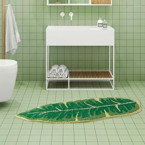 Carpets Green Leaf Salle de bain Mat de salle de bain doux Plant du peluche