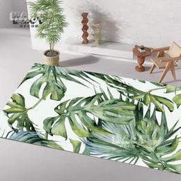 Tapijten groen bladpatroon flanellen tapijt toegangsdeur badkamer vloer matte Noordse keuken tapijten anti-slipmat voor badkamer deurmat decor 230511