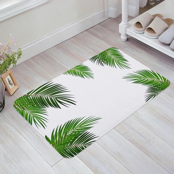 Alfombras de hojas verdes, alfombrilla de baño blanca para baño, alfombrilla para suelo de bañera, alfombrilla para ducha, alfombrilla para entrada de cocina, decoración del hogar