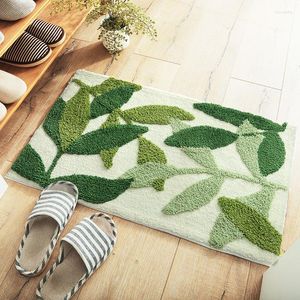 Tapis Feuilles vertes Plus épais Flocage Tapis de porte Porche de ménage Antidérapant Toilette Absorbant l'eau Tapis Couloir Rectangle Tapete