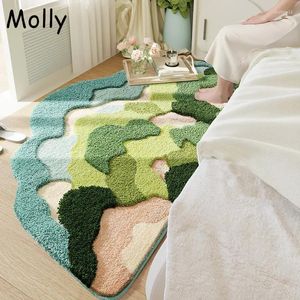 Carpets Green Moss Bath Tapis à eau Absorbant Polyester Mattes de salle de bain Tufting Plancez en peluche Soft Now-Slip Entrée Pailliement de douche Tapis de pied