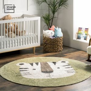 Alfombras Green Plush Nursery Play Mat para niños Soft Baby Rug Fur Foot Mats Lion Fluffy Alfombra Sala de estar Alfombras de dormitorio redondas 230825