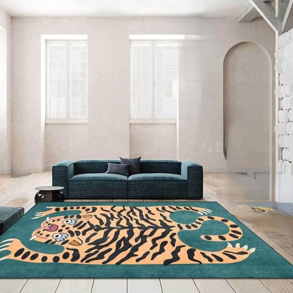 Tapis vert tigre imprimé tapis salon dessin animé Animal enfants tapis de sol chambre tapis anti-dérapant couloir paillasson décor à la maison