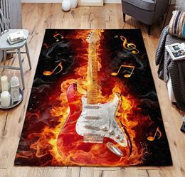 Tapis guitare feu 3D partout tapis imprimé tapis tapis anti-dérapant grand tapis décoration de la maison