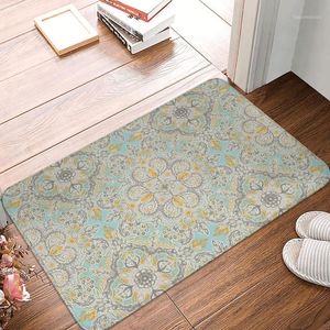 Tapis Gypsy Floral Dans Des Neutres Doux Gris Jaune Bohème Paillasson Moderne Chambre Entrée Tapis De Sol Tapis De Porte Tapis Antidérapant