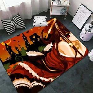 Tapijten Halloween pompoenen heksen anime cartoons deurmat tapijten voor woonkamer badkamer keuken tapijt anti-slip flanellen mat