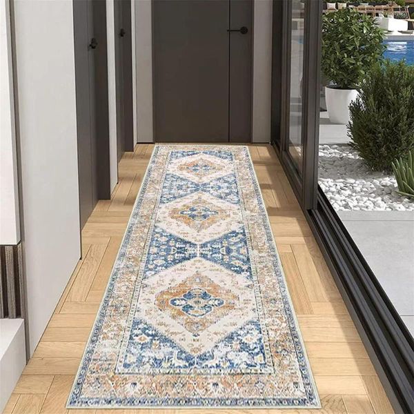 Tapis Tapis De Couloir Tapis Décor À La Maison Durable Vintage Machine Lavable Pour Entrée Tapis Antidérapant Doux