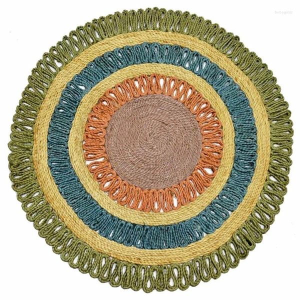 Tapis Tapis tissé à la Main Tapis Rond en Jute torsadé coloré-120x120cm