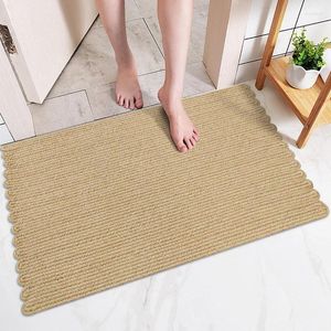 Tapis tissé à la main en Jute naturelle, tapis de sol pour porte d'entrée, en lin rayé uni, antidérapant, pour salle de bain