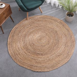 Tapis Tapis en rotin tissé à la main Paille ronde Plantes naturelles Tapis en fibres el Jardin Salon Table basse Tapis en queue de chat Tapis 230803