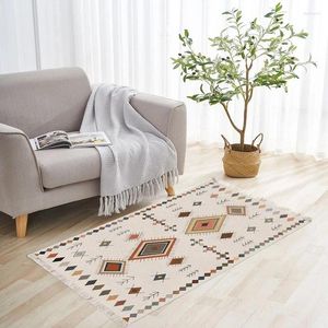 Carpets Tapis à main en coton à la main Retro Bohemian Style Square Bedside Geometric Floor Mat salon Home Decoration Manda