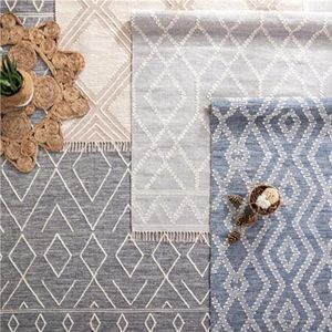 Alfombras de lana tejida a mano alfombra beige azul jacquard dormitorio alfombra marroquí vintage decorativo decorativo algodón geométrico bohemia alfombra