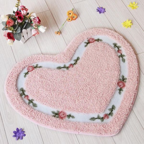 Carpets en forme de coeur Baignoire non glisser le tapis de toilette brodé kit de tapis de toilette Porte d'absorption d'eau pour le sol de la chambre de salle de bain