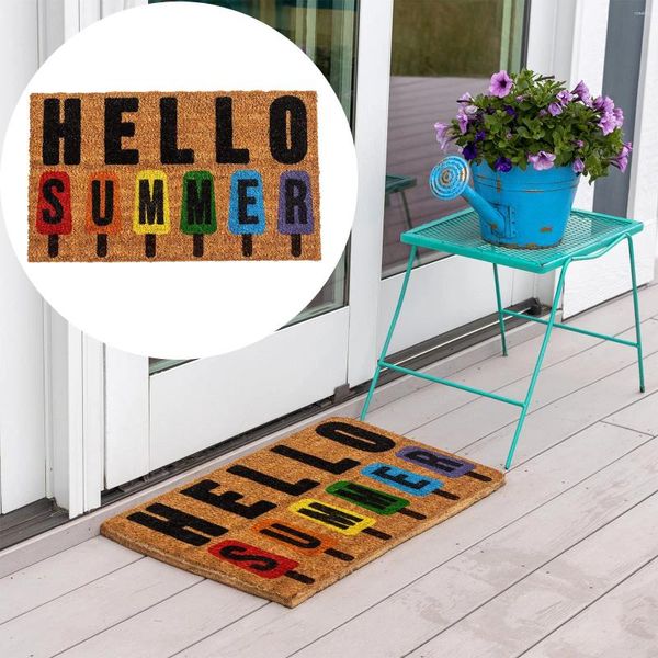 Tapis Hello Summer Paillasson Tapis de bienvenue pour porte d'entrée Tapis antidérapant Décor intérieur Tapis de salle de bain 7x7 Couvertures pour personnes âgées