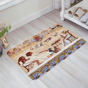 Tapijten hiëroglyfische houtsnijgravingen oude Egyptische tempel woonkamer portier tapijt salontafel vloer mat