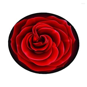 Tapijten Hoogwaardige 3D Red Rose Round Tapijt Diameter 60/80/100/120/160cm Polyester Woonkamerstoel Tapijtbad Mat Home Decorate