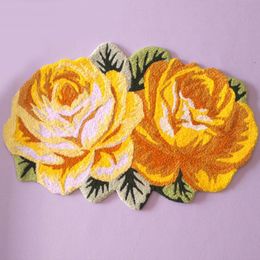Alfombras tejidas a mano de alta calidad, alfombra artística de rosas amarillas/rosas/moradas, alfombra 3D para dormitorio, mesita de noche, sala de estar, alfombras