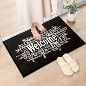 Carpets Home Decorative Halway Entrance Mat de porte Welcome Dormat Black Flannel Tissu imprimé antidérapant tapis de sol de sol personnalisés