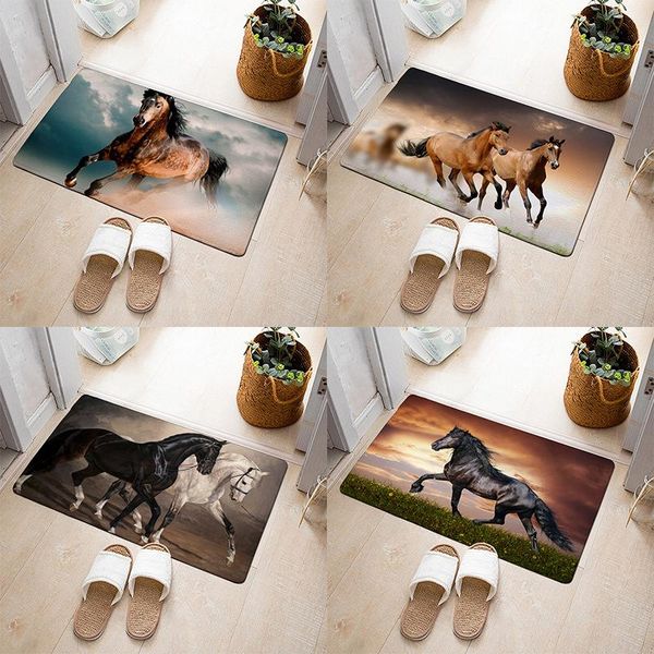 Tapis Accueil Paillasson Absorbant Pied Tapis Blanc Noir Cheval Salle De Bain Sol Animal Imprimé TapisCarpets