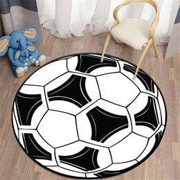 Tapis hx football rond noir soccer blanc 3d imprimé pour salon flanelle tapis de chambre à coucher non glipt