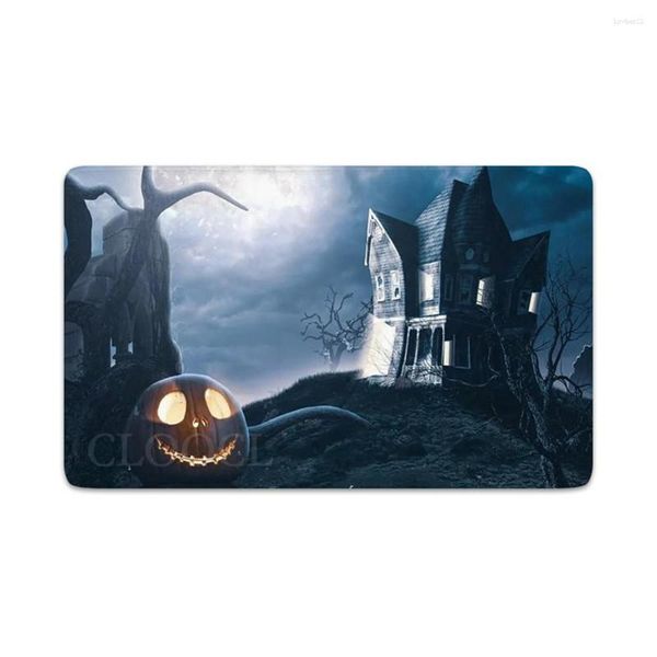 Tapis HX Halloween Paillasson Moonlight Castle Tombstone 3D Imprimé Tapis de couloir intérieur Fastival Party Décorer Textile à la maison