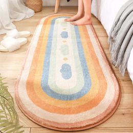 Tapijten imitatie kasjmier tapijt ovaal pluizig zacht zacht voor woonkamer tapijten slaapkamer cartoon vloer voet mat kind naast beddikker