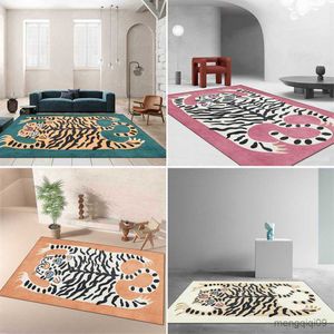 Tapis Imitation Cuir Tigre Motif Salon Tapis 120x160cm Morandi Grand Tapis Chambre Tapis Antidérapant Anime Tapis De Sol R230720