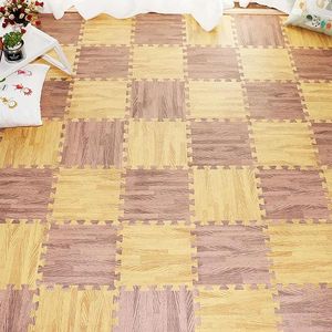 Alfombras imitación de madera patrón de piso de espuma eva estera de rompecabezas de bebé